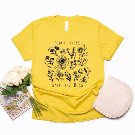 T-shirt femme Plant These ... Save the bees Couleur Jaune