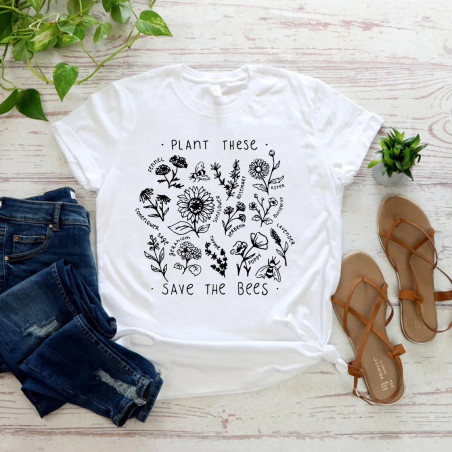 T-shirt femme Plant These ... Save the bees Couleur Blanc