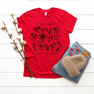 T-shirt femme Plant These ... Save the bees Couleur Rouge