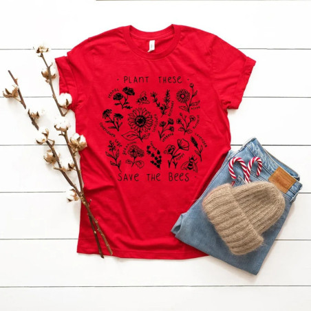T-shirt femme Plant These ... Save the bees Couleur Rouge
