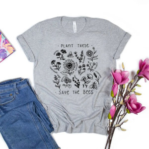 T-shirt femme Plant These ... Save the bees Couleur Gris