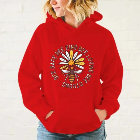 Sweatshirt blanc Bee Happy créateur Couleur Rouge