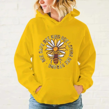 Sweatshirt blanc Bee Happy créateur Couleur Jaune