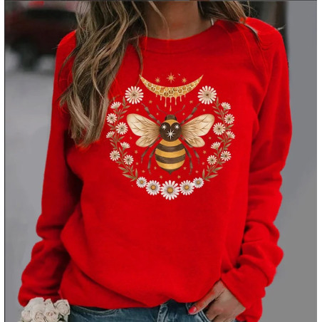 Sweat-shirt Abeille pour femme Abeille Marguerittes et Lune Mystique Couleur Rouge
