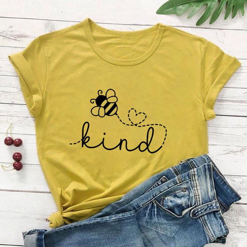 T-shirt manches courtes pour femmes, 100% coton Bee KIND jeune or