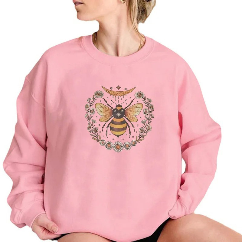 Sweat-shirt Abeille pour femme Abeille Marguerittes et Lune Mystique Couleur Rose