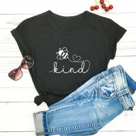 T-shirt manches courtes pour femmes, 100% coton Bee KIND noir