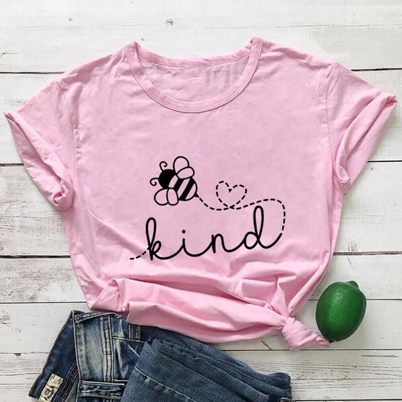 T-shirt manches courtes pour femmes, 100% coton Bee KIND rose