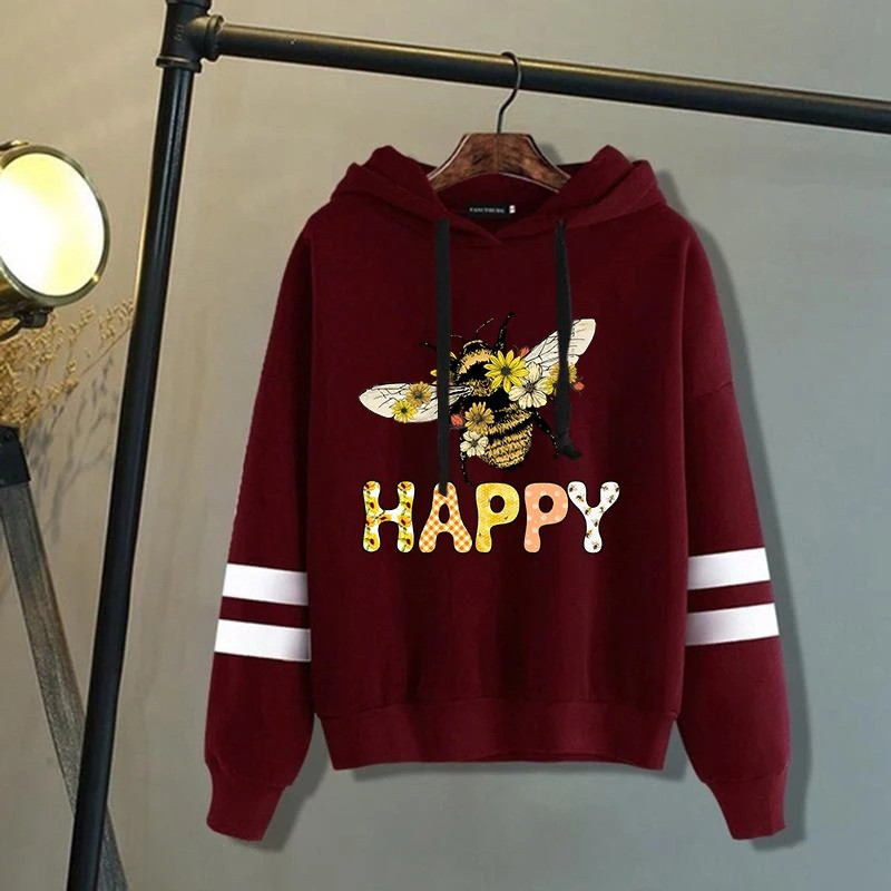 Hoodie Abeille - Bee  Happy Couleur Burgundy
