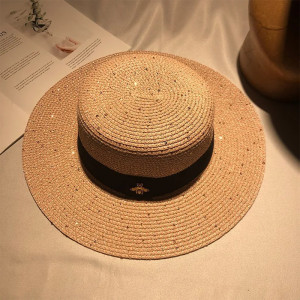 Chapeau de paille rétro tressé pour femme avec petite abeille Couleur Rose