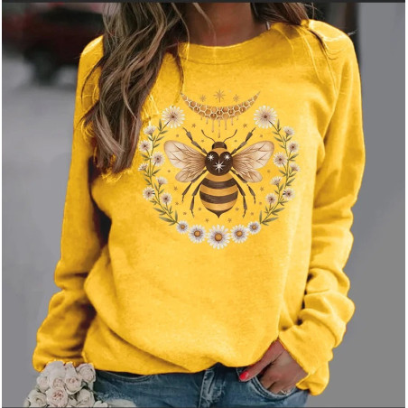 Sweat-shirt Abeille pour femme Abeille Marguerittes et Lune Mystique Couleur jaune