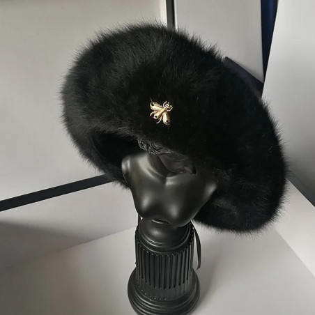 Avant Chapeau en laine pour femme avec braoche abeille Couleur Noir