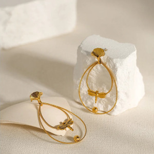 Magnifiques Boucles d'oreilles Libéllule Design Créateur en acier inoxydable plaqué couleur or