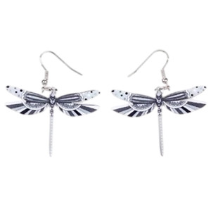 Boucles d'oreilles Pendantes Libéllule Multicolore en Acrylique couleur Argent