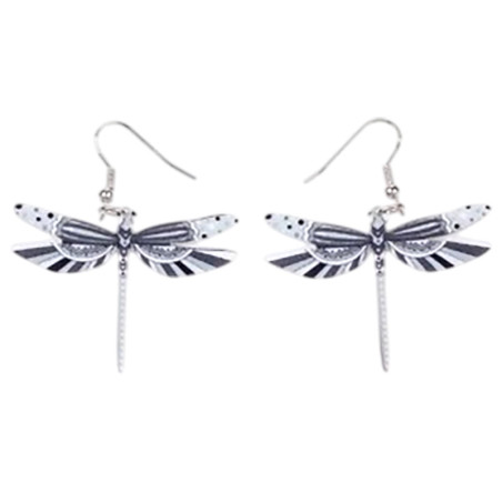 Boucles d'oreilles Pendantes Libéllule Multicolore en Acrylique couleur Argent
