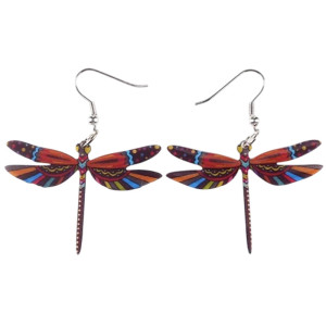 Boucles d'oreilles Pendantes Libéllule Multicolore en Acrylique couleur Marron