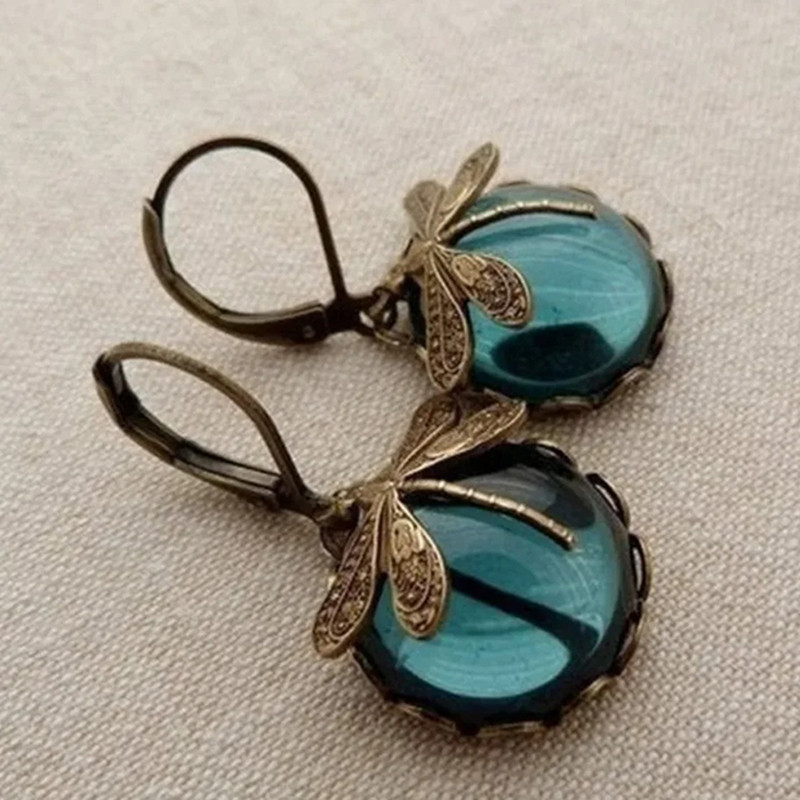 Boucles d'oreilles pendantes Libéllule en Bronze couleur Bleu