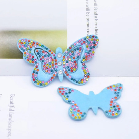 Écussons Papillon Double Aile de Papillon Strass 3D couleur Bleu