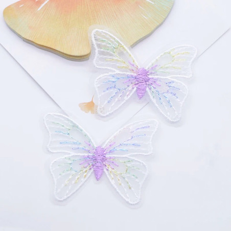 Blanc Écussons Papillon Aile de Papillon en Maille Brodée