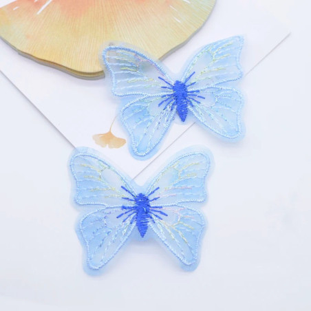 Bleu  Écussons Papillon Aile de Papillon en Maille Brodée