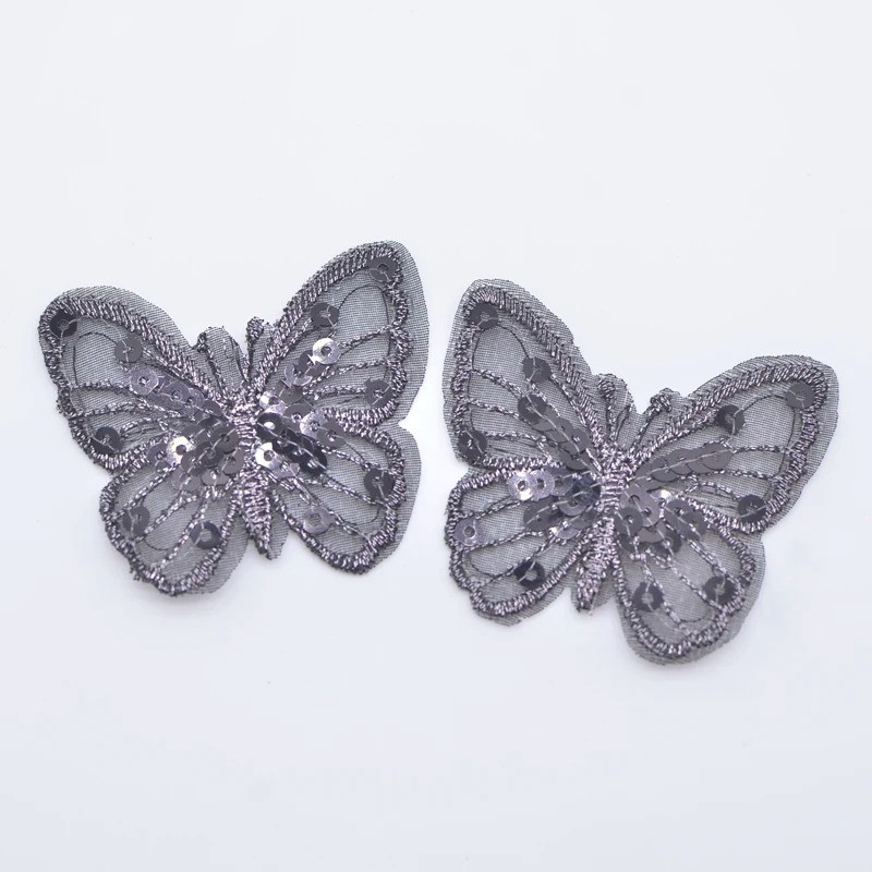 Écussons Papillon à coudre Aile de Papillon Maille et Paillettes couleur Noir
