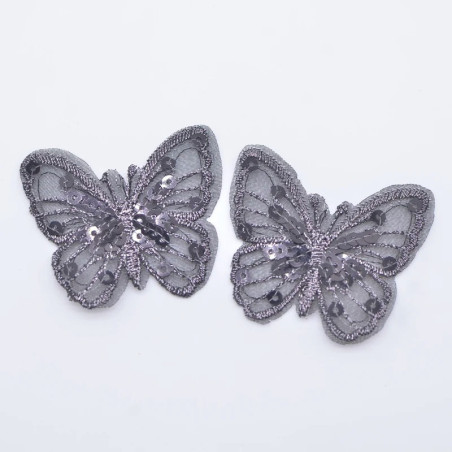 Écussons Papillon à coudre Aile de Papillon Maille et Paillettes couleur Noir