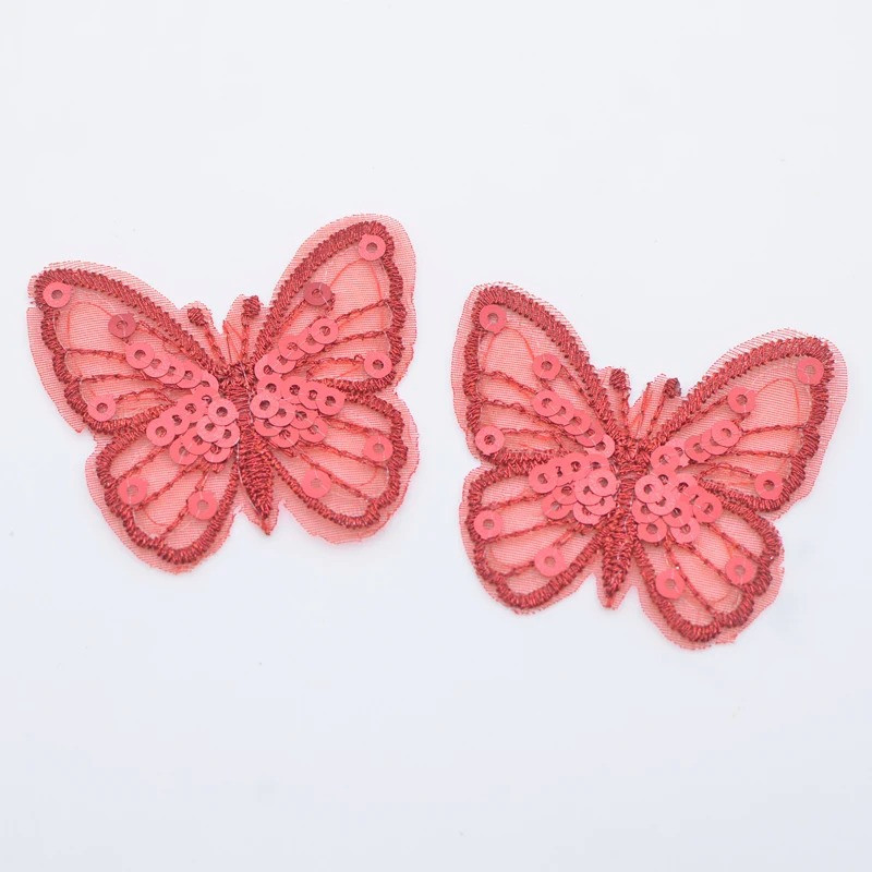 Écussons Papillon à coudre Aile de Papillon Maille et Paillettes couleur Rouge