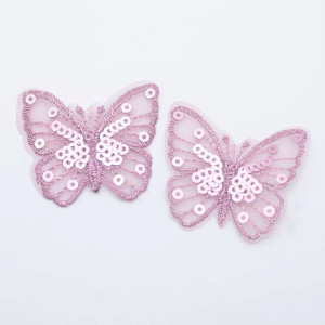 Écussons Papillon à coudre Aile de Papillon Maille et Paillettes couleur Rose Foncé