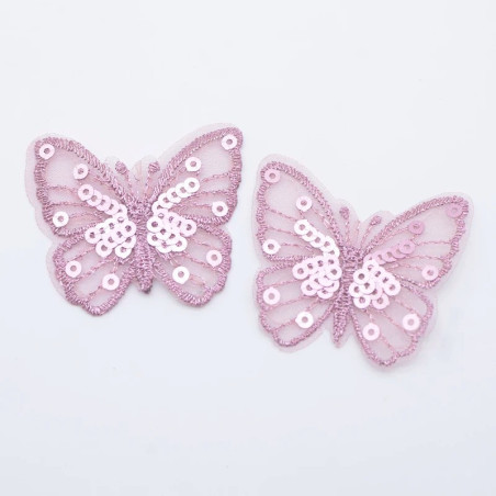 Écussons Papillon à coudre Aile de Papillon Maille et Paillettes couleur Rose Foncé