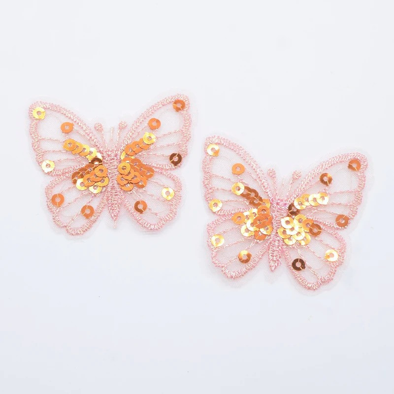 Écussons Papillon à coudre Aile de Papillon Maille et Paillettes couleur Orange