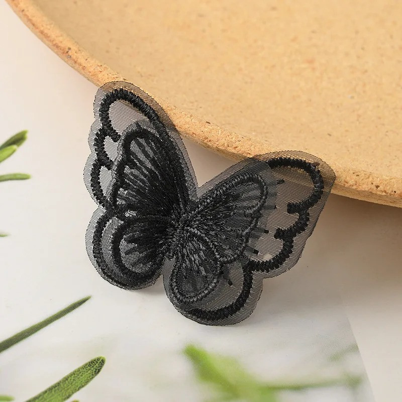 noir Écussons Papillon Ailes Papillon en Dentelle Double Couche effet 3D - 5x4 cm - Lot de 10 pièces
