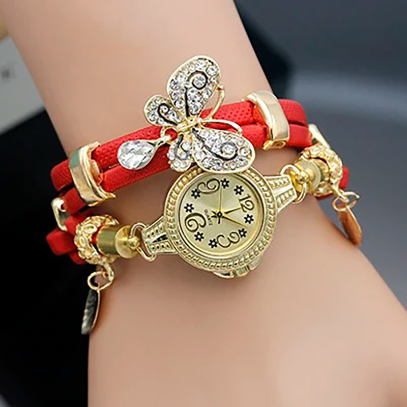 Montre Bracelet Papillon en Strass bleu couleur rouge