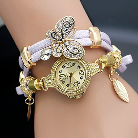 Montre Bracelet Papillon en Strass bleu couleur Blanc