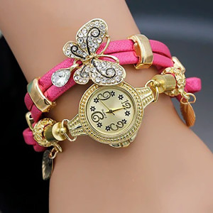 Montre Bracelet Papillon en Strass bleu couleur rose