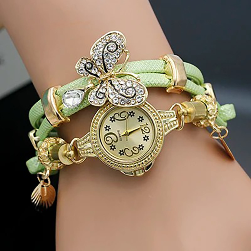 Montre Bracelet Papillon en Strass bleu couleur vert