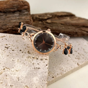 Montre Bracelet à Quartz bracelet Pierre Strass couleur noir