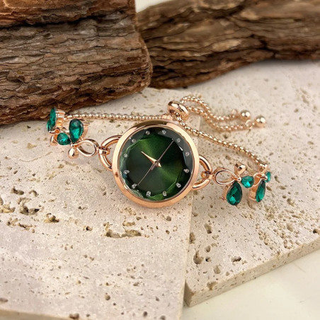 Montre Bracelet à Quartz bracelet Pierre Strass couleur vert