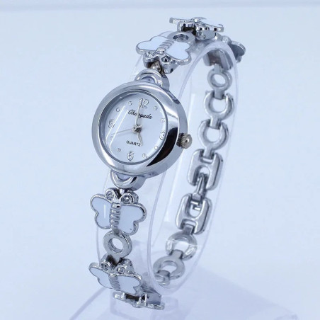 Montre Bracelet Papillon élégante Acier Inoxydable couleur blanc