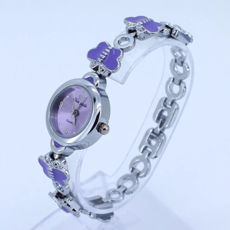 Montre Bracelet Papillon élégante Acier Inoxydable couleur violet
