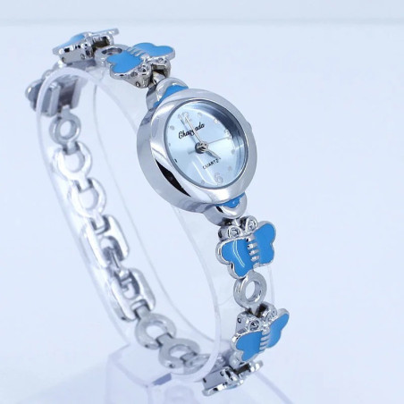 Montre Bracelet Papillon élégante Acier Inoxydable couleur bleu