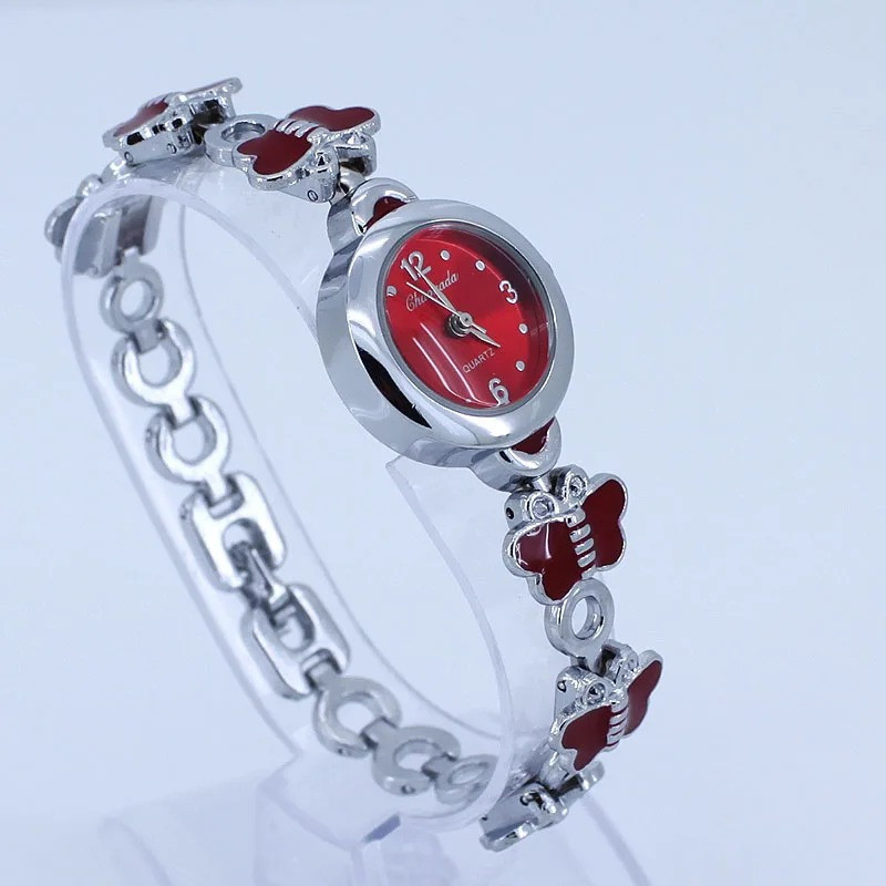 Montre Bracelet Papillon élégante Acier Inoxydable couleur rouge