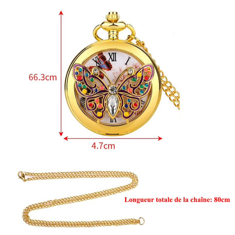 Montre de Poche Rétro à Quartz Papillon Modèle Or