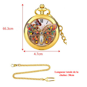 Montre de Poche Rétro à Quartz Papillon - 38 cm de longueur de chaîne - modèle Or
