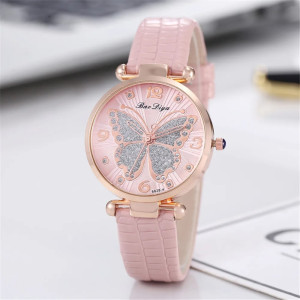 Montre-bracelet à Quartz Design Papillon Strass Rose