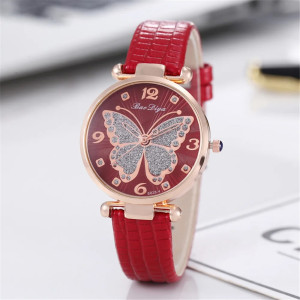 Montre-bracelet à Quartz Design Papillon Strass Rouge