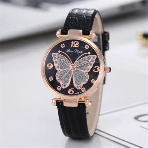 Montre-bracelet à Quartz Design Papillon Strass Noir