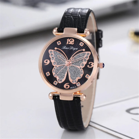 Montre-bracelet à Quartz Design Papillon Strass Noir