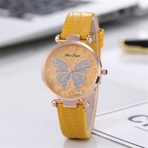 Montre-bracelet à Quartz Design Papillon Strass Jaune