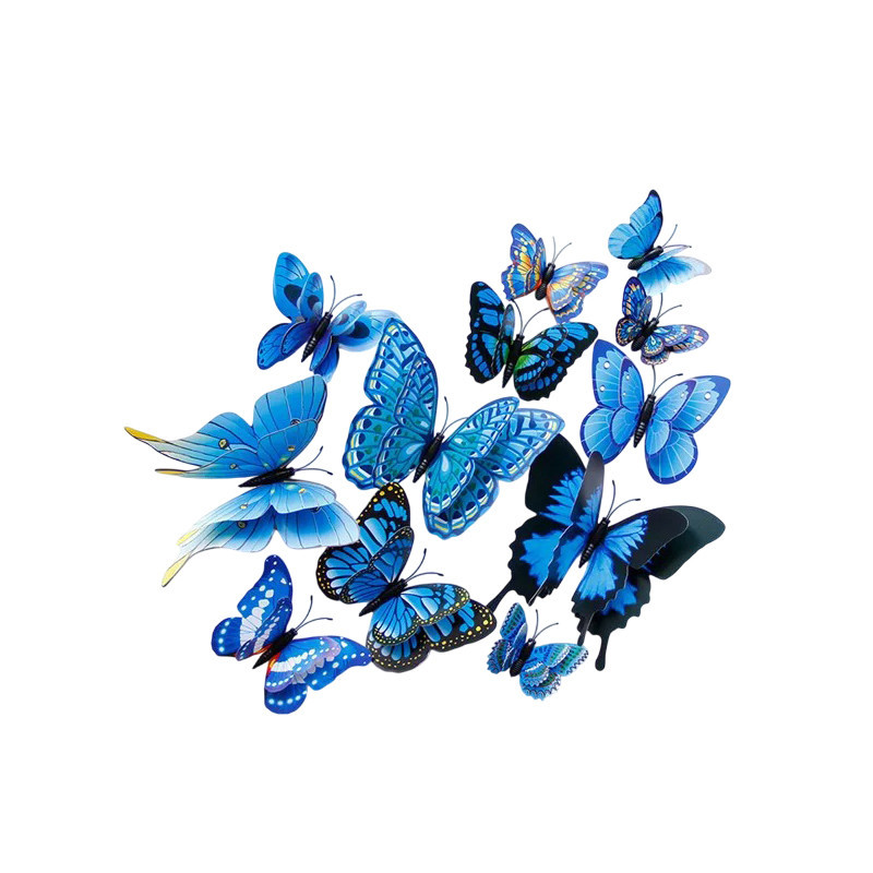 Lot de 12 pièces d'Autocollant Mural Papillons 3D Créatifs Multicolores couleur bleu