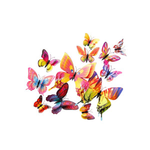 Lot de 12 pièces d'Autocollant Mural Papillons 3D Créatifs Multicolores couleur Multi